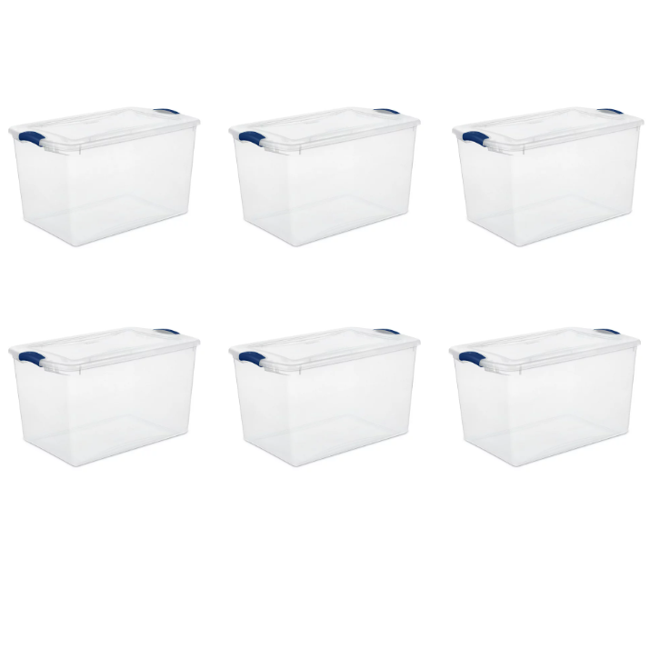 Sterilite 66 Qt. Latch Box Plastic, Stadium Blue, Set of 6