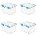 Sterilite 32 Qt Gasket Box Clear Base and Lid Blue Aquarium Set of 4