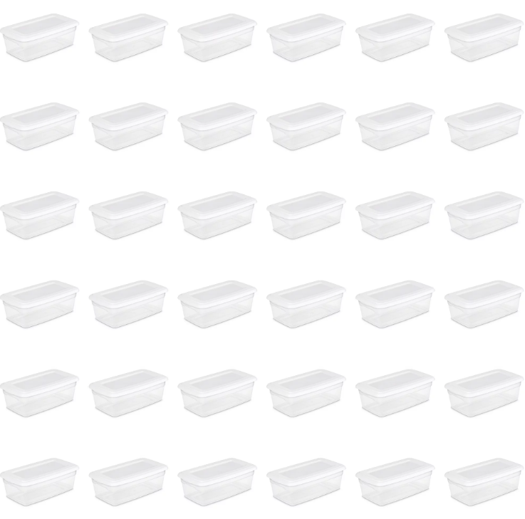 Sterilite 6 Qt. Storage Box Plastic, White, Set of 36