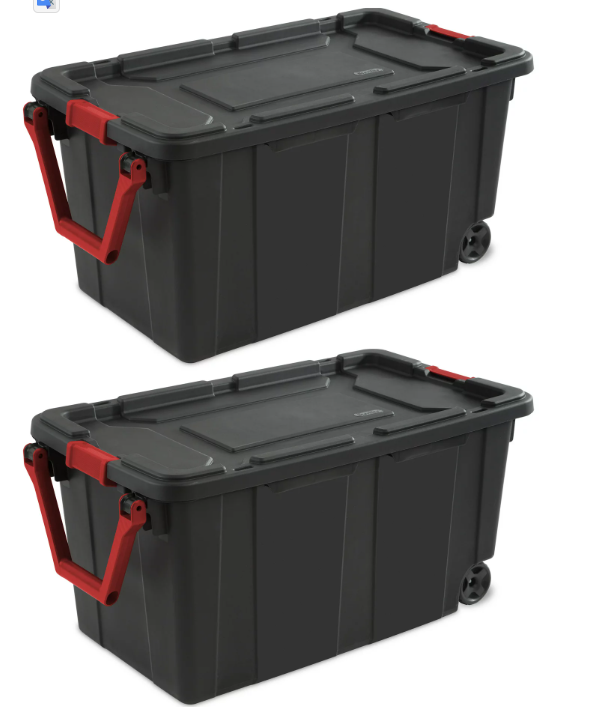 Sterilite 40 Gallon Wheeled Industrial Tote Plastic, Black, Set of 2
