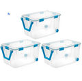 Sterilite 120-Qt Clear Plastic Wheeled Storage Bin w/Gasket Latch Lid, 3 Pack