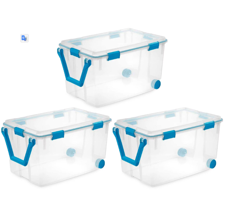 Sterilite 120-Qt Clear Plastic Wheeled Storage Bin w/Gasket Latch Lid, 3 Pack